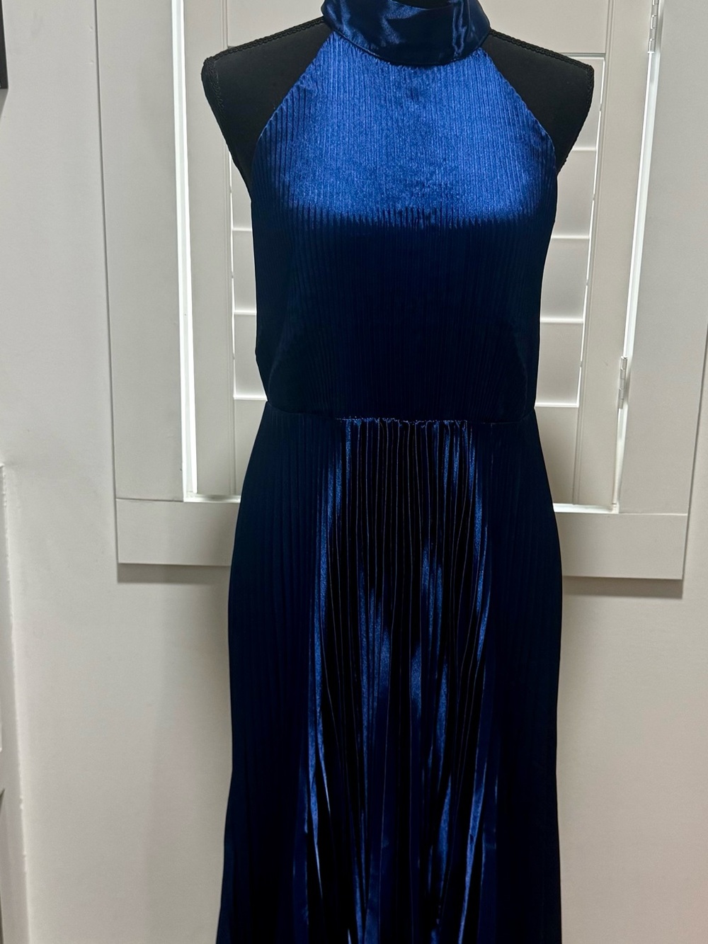Aakaa Royal Blue Halter Pleated Maxi Dress